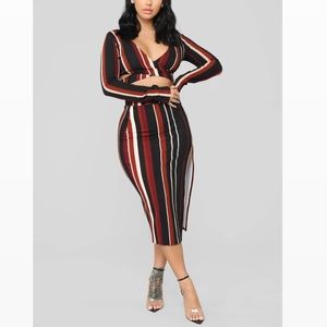 NWT FASHION NOVE JADA STRIPED SKIRT SET SMALL